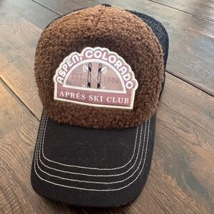 Anthropologie Brown and Black Aspen Colorado Ski Club Trucker Hat